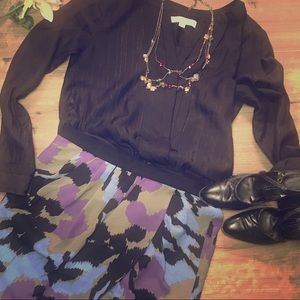 Sheer black w/metallic stripes & pleats